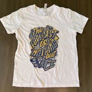 Kids White Graphic Tee with Blue and Yellow Design